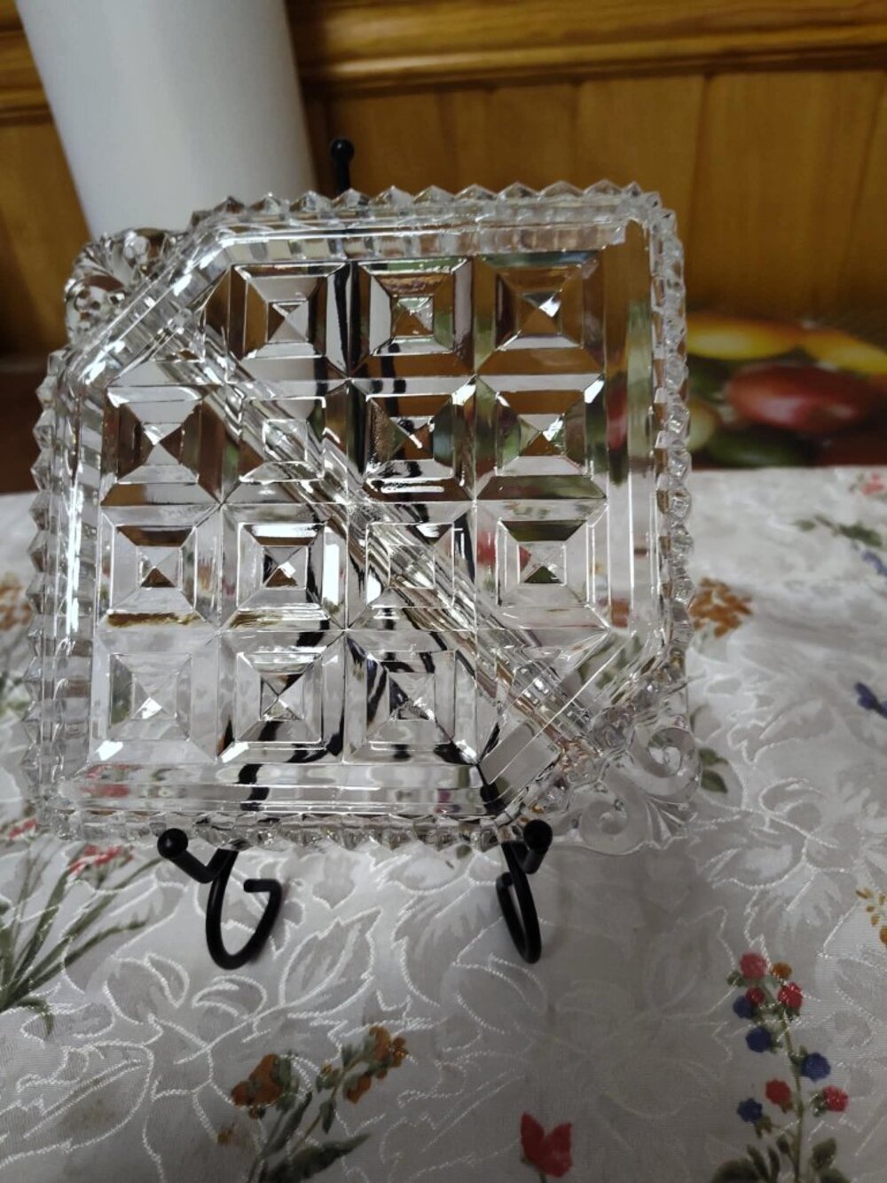 Vintage Glass Divided Dish Tray Diamond Cut Pattern Art Deco 1930s 6.25 in Dia.